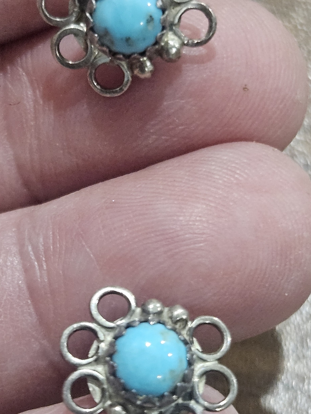 Sterling Silver Turquoise Floral Stud Earrings - Blue - Picture 6 of 6
